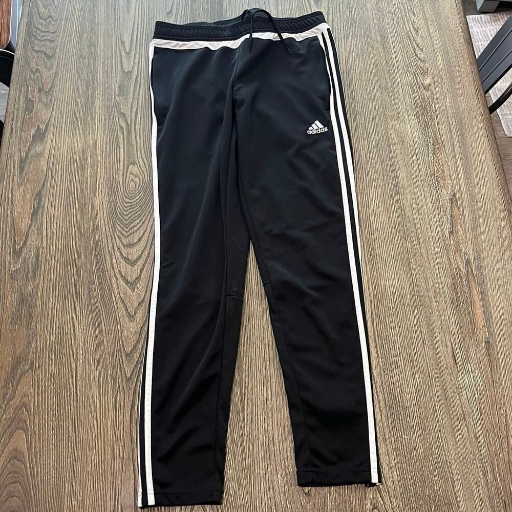 Adidas Juniors Sweatpants Drawcord Elastic Waist Side Striped Black/White Size M
